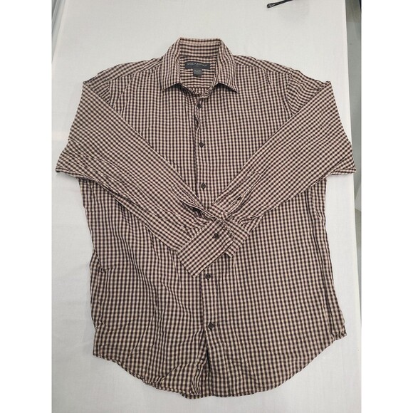Banana Republic Mens Size L Brown Check Button Down Shirt Long Sleeve - Picture 1 of 9